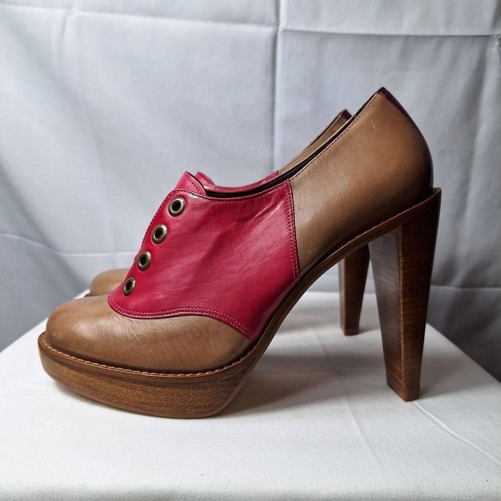 COLE HAAN Stephanie Air Oxford Pumps Sz 7B Tan Pink Colorblock Leather Steampunk - Picture 4 of 11